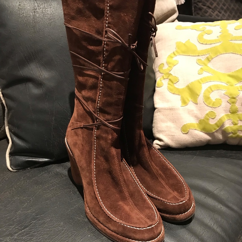 Brown Suede Wedge Via Spiga Zip Boots size 8.5